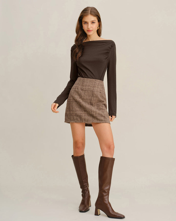 Morgan and Brooke | Ruched Knit Tee for Women in Coffee