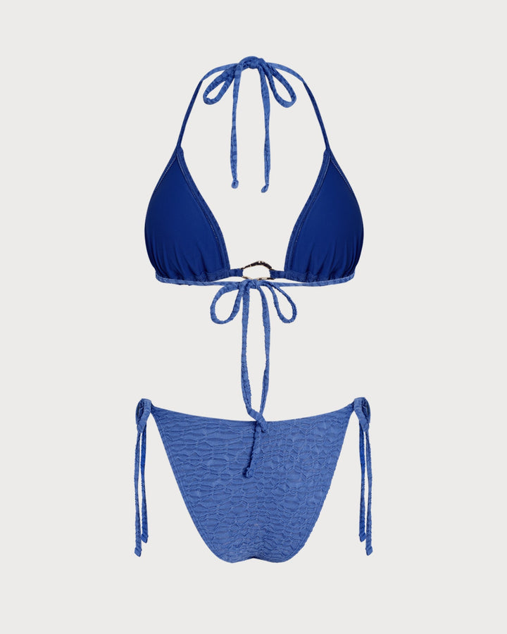 Morgan and Brooke | Halter Triangle Bikini Set, Women's, Blue, Swimwear