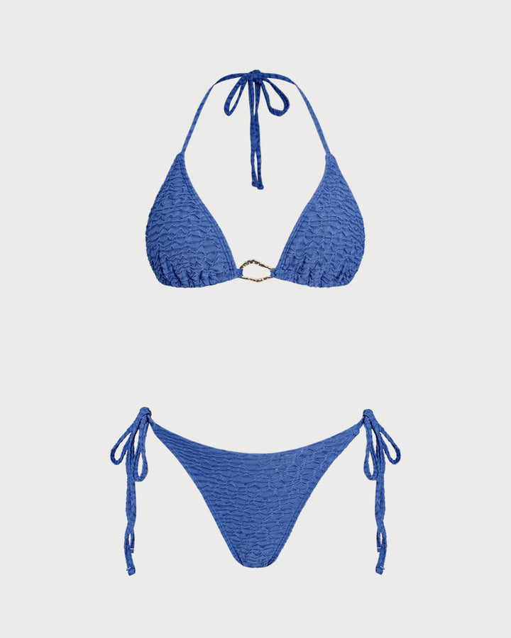 Morgan and Brooke | Halter Triangle Bikini Set, Women's, Blue, Swimwear