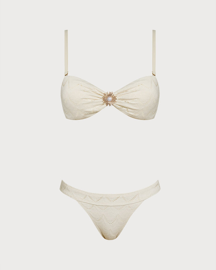 Morgan and Brooke | Drawstring Bandeau Bikini Set for Women in Off White