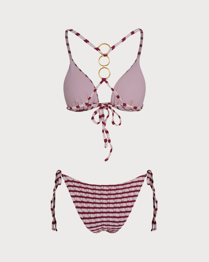 Morgan and Brooke | Striped Triangle Bikini Set for Women in Red