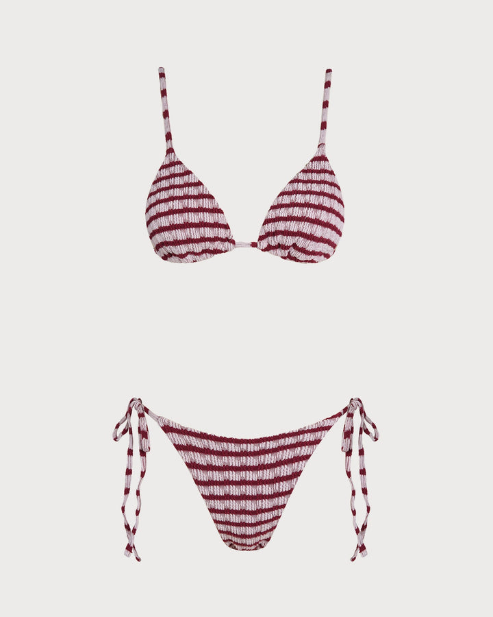 Morgan and Brooke | Striped Triangle Bikini Set for Women in Red
