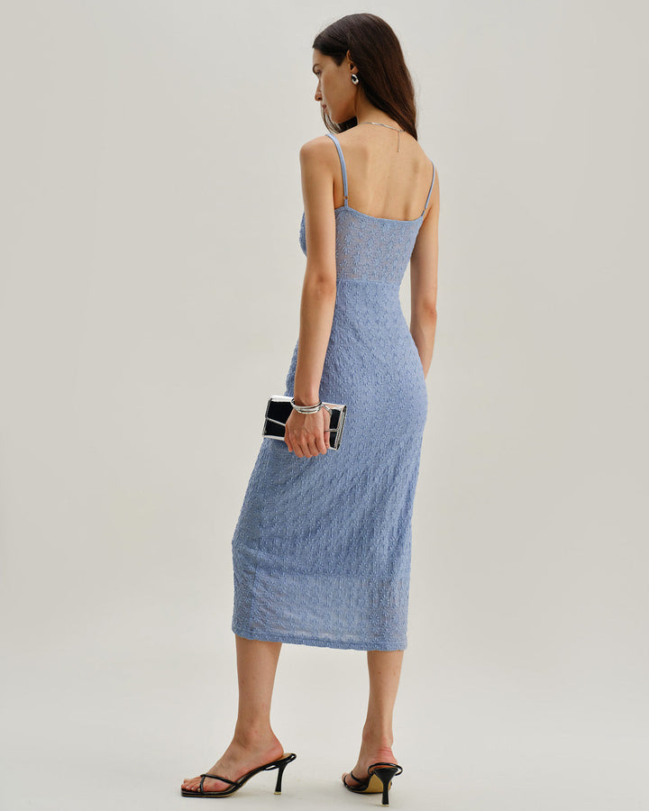 Morgan and Brooke | Lace Bodycon Midi Dress for Women in Blue