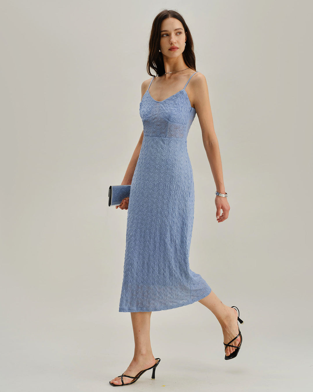 Morgan and Brooke | Lace Bodycon Midi Dress for Women in Blue