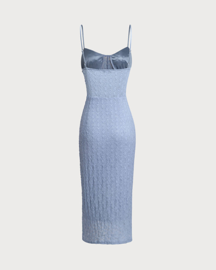 Morgan and Brooke | Lace Bodycon Midi Dress for Women in Blue