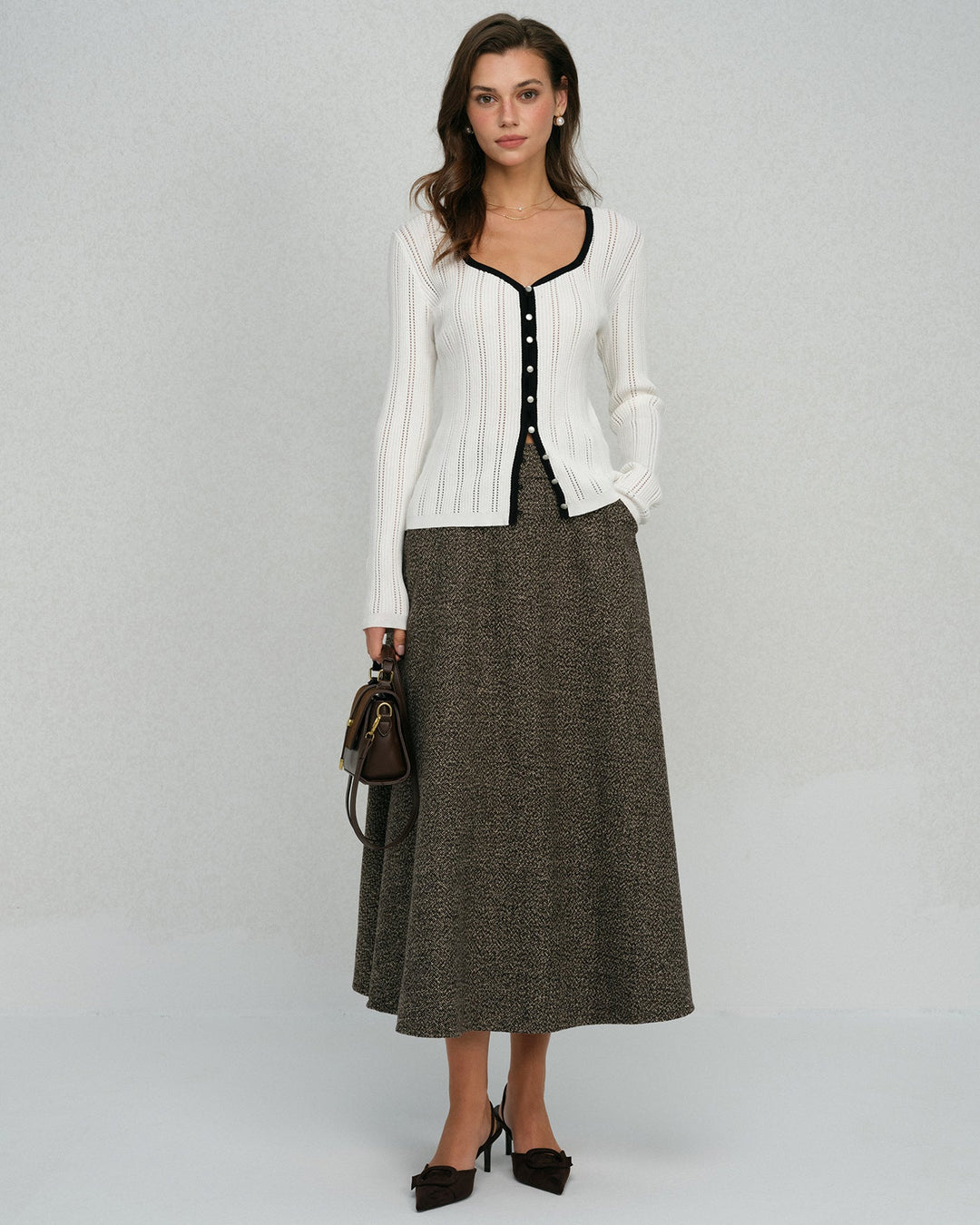 Morgan and Brooke | White Single Breasted Viscose Knit Cardigan