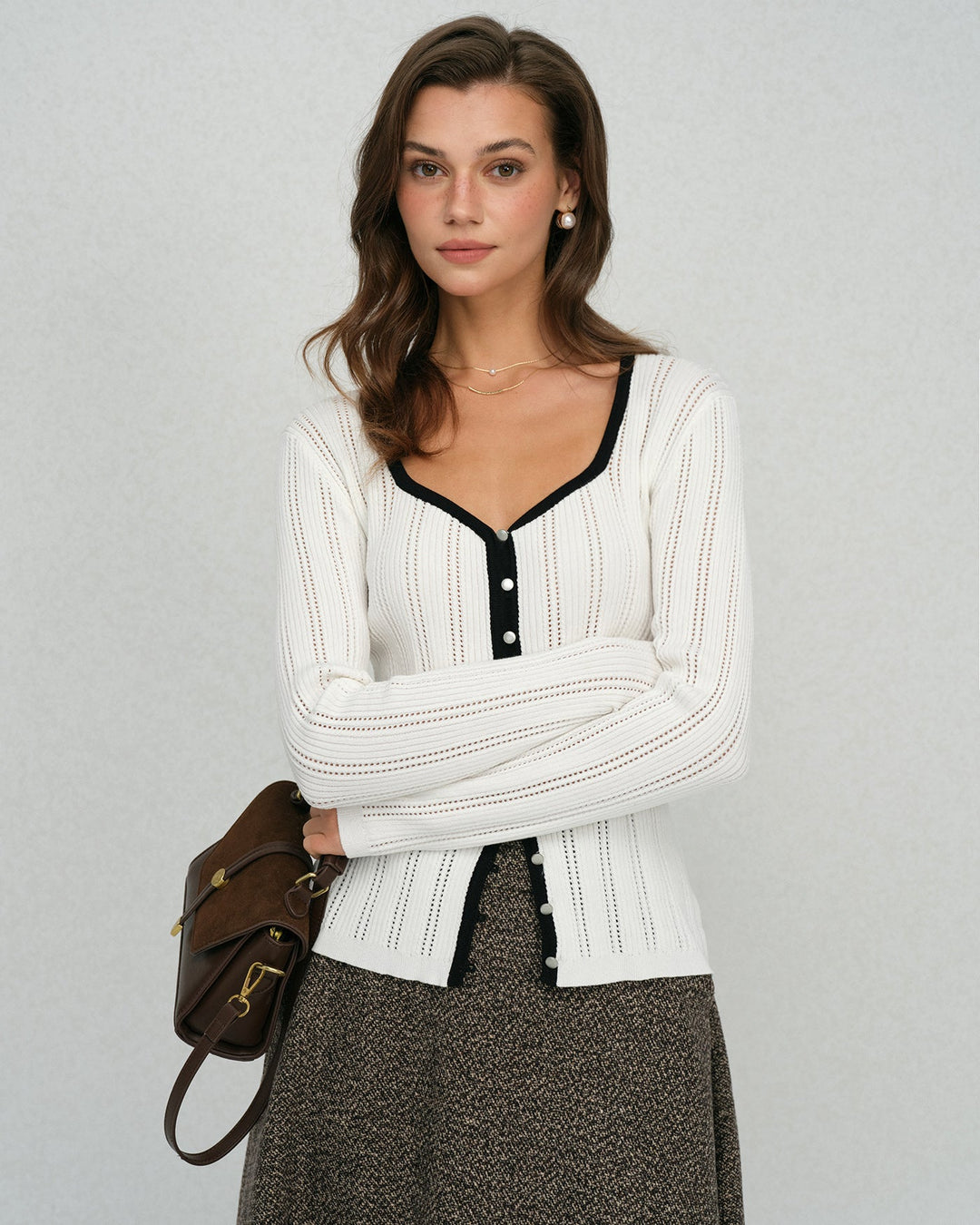 Morgan and Brooke | White Single Breasted Viscose Knit Cardigan