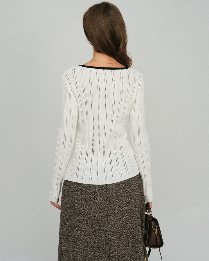 Morgan and Brooke | White Single Breasted Viscose Knit Cardigan