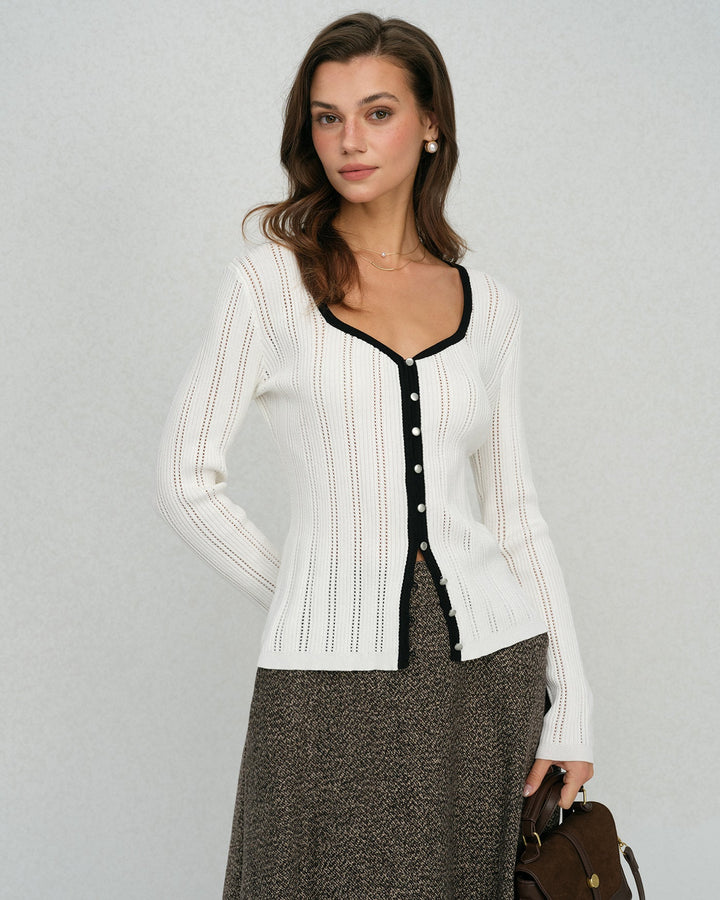 Morgan and Brooke | White Single Breasted Viscose Knit Cardigan