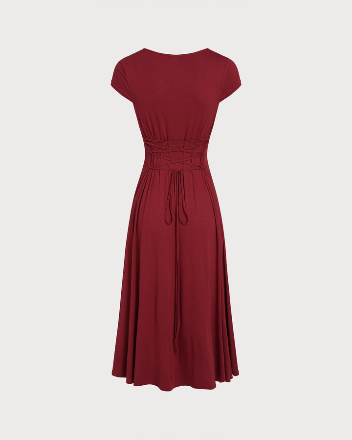 Morgan and Brooke | Square Neck Pocket Midi Dress in Red