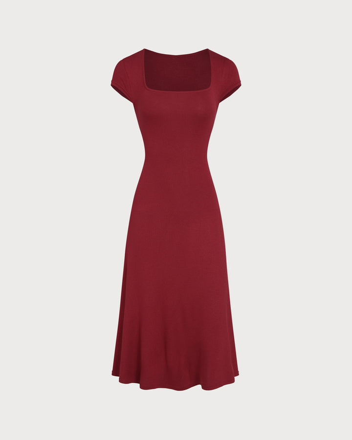 Morgan and Brooke | Square Neck Pocket Midi Dress in Red