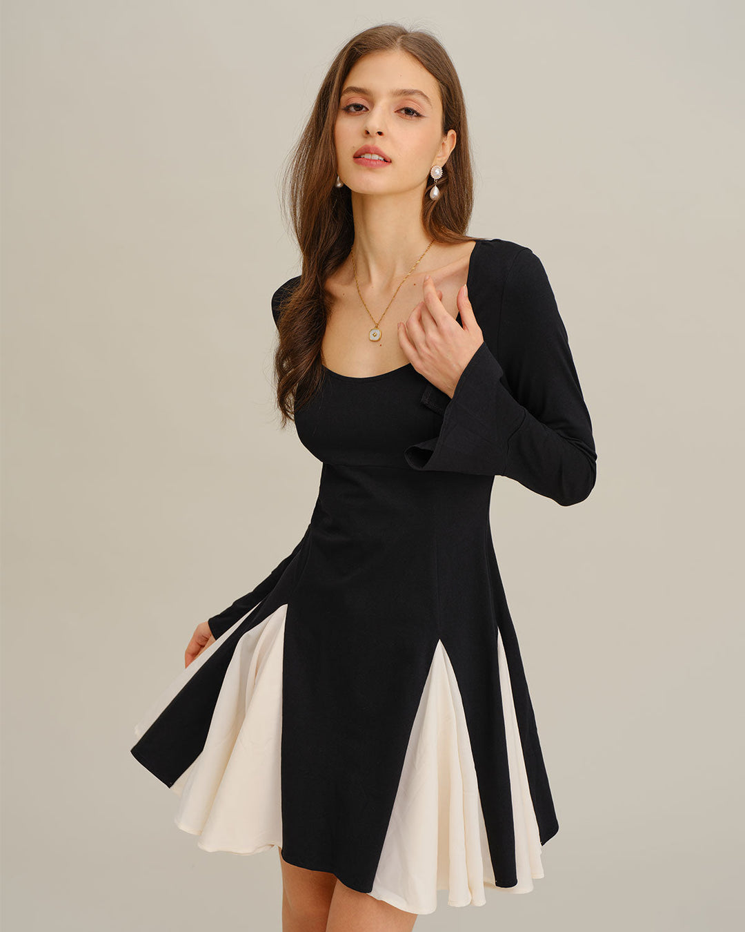 Morgan and Brooke | Bell Sleeve Mini Dress for Women in Black