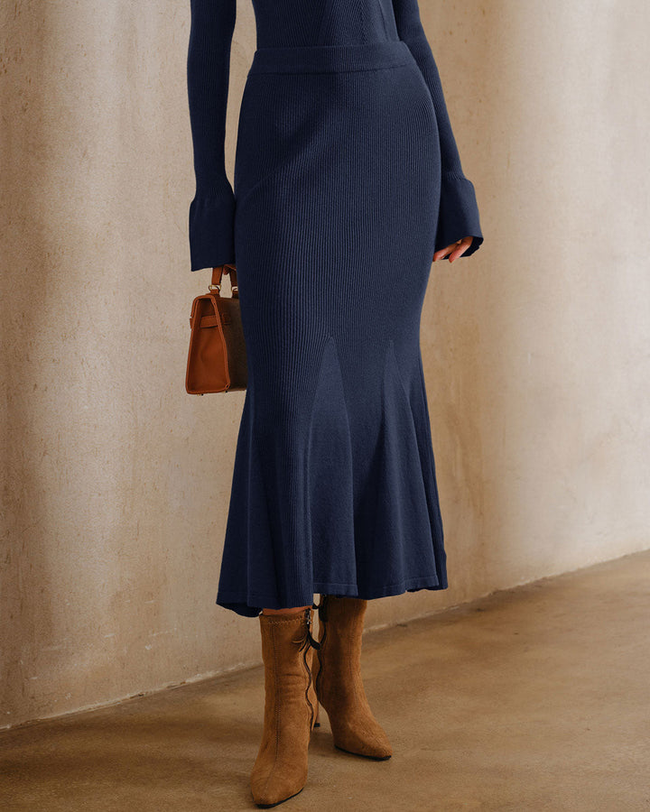 Morgan and Brooke | Knit Mermaid Midi Skirt in Navy