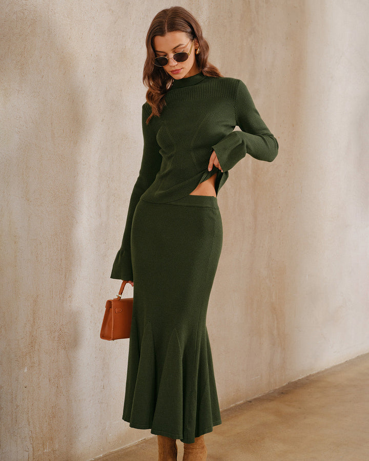 Morgan and Brooke | Knit Mermaid Midi Skirt, Green