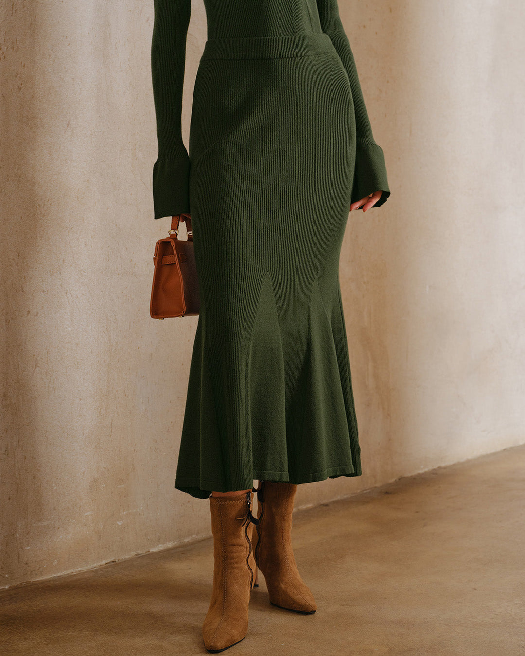 Morgan and Brooke | Knit Mermaid Midi Skirt, Green