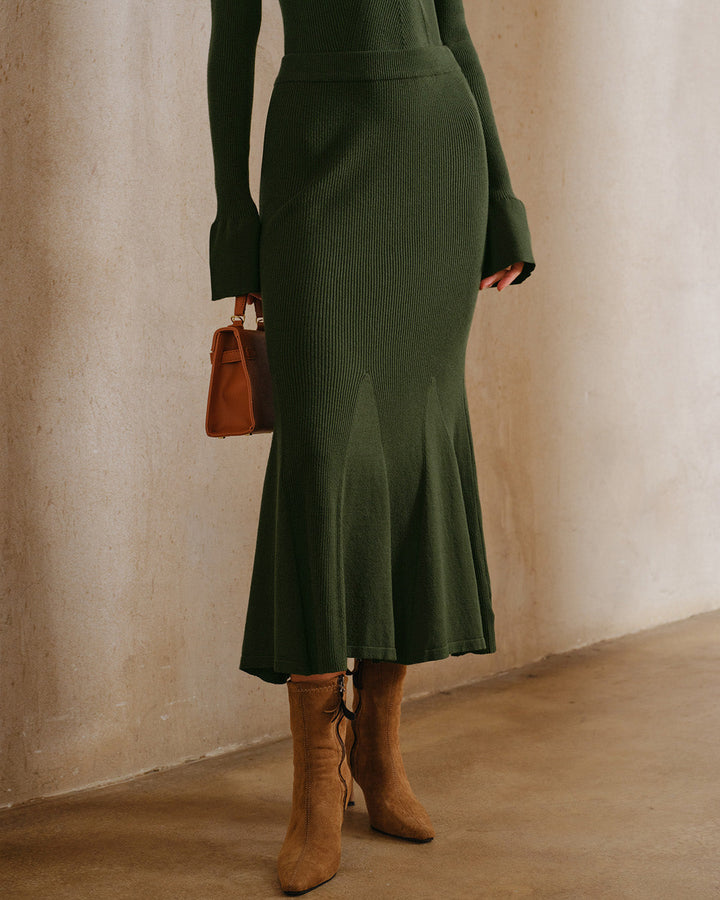 Morgan and Brooke | Knit Mermaid Midi Skirt, Green