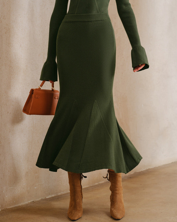 Morgan and Brooke | Knit Mermaid Midi Skirt, Green