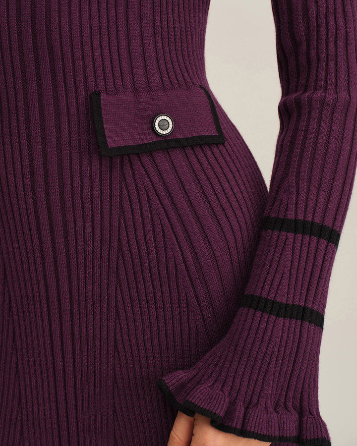 Morgan and Brooke | Bell Sleeve Sweater Dress for Women in Purple