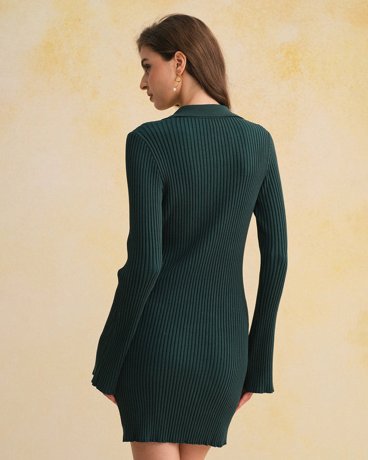 Morgan and Brooke | A-Line Button Sweater Dress for Women in Green