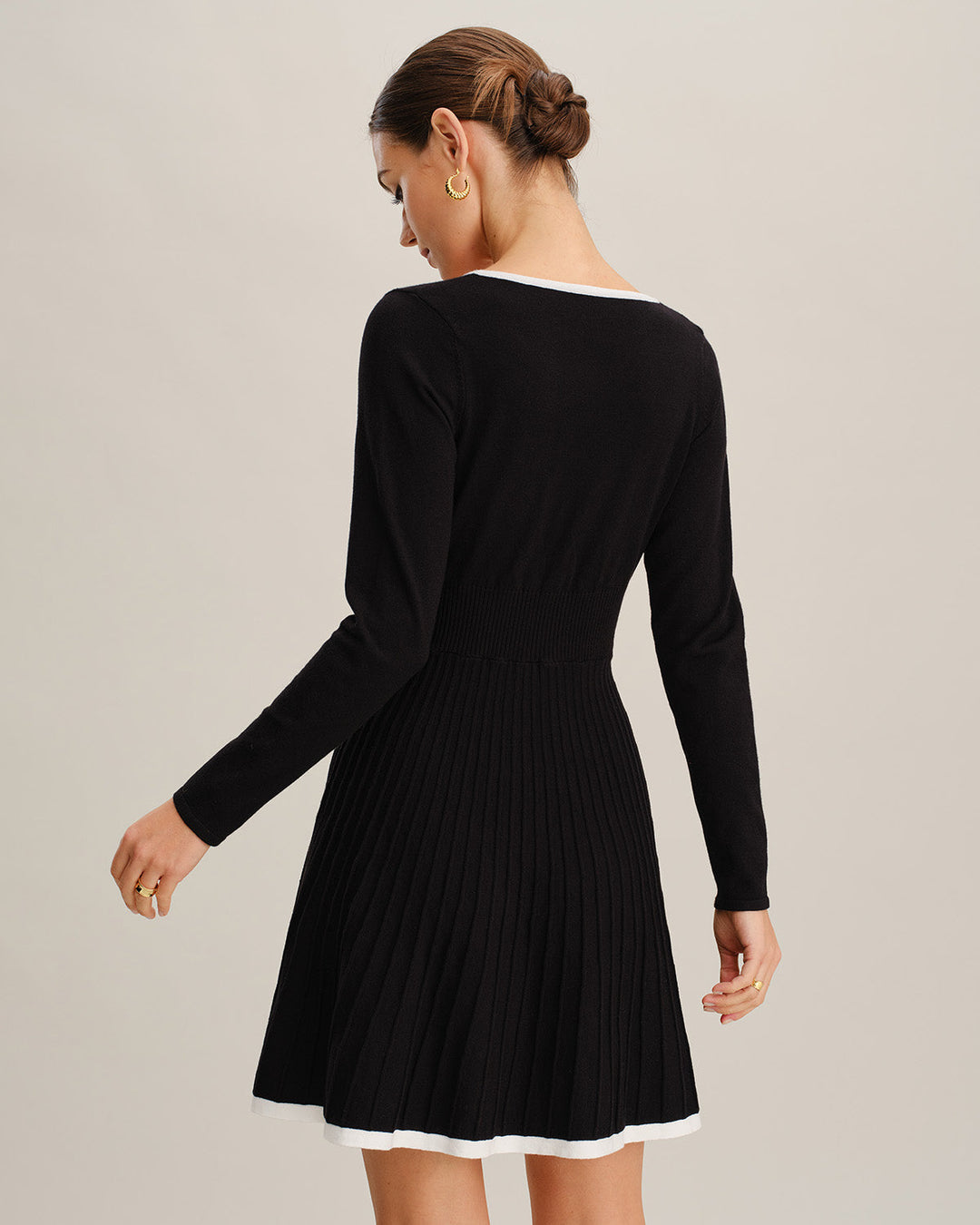 Morgan and Brooke | V Neck Button Sweater Dress for Women in Black