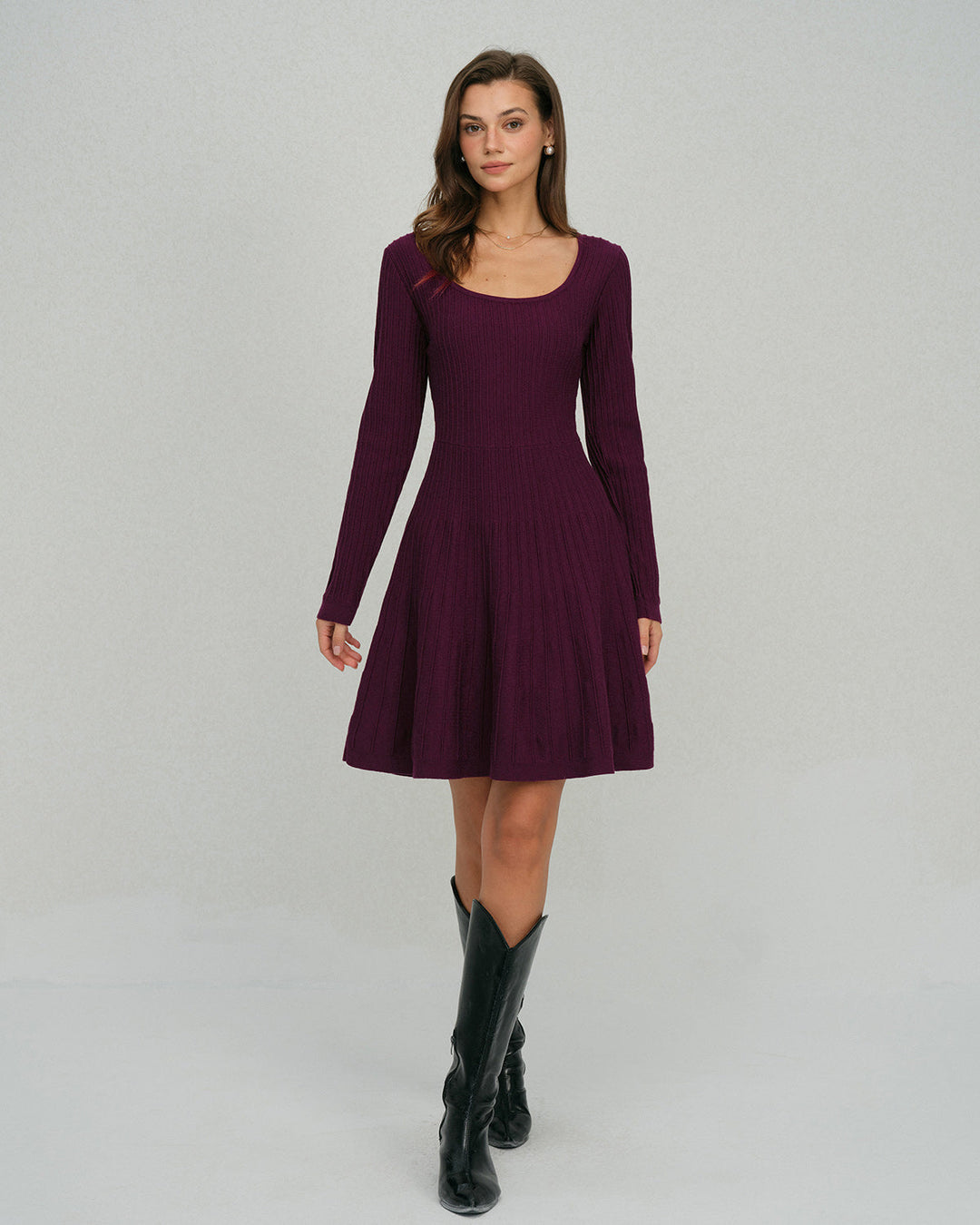 Morgan and Brooke | A-Line Sweater Dress for Women in Purple