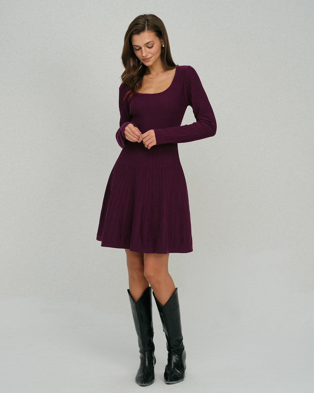 Morgan and Brooke | A-Line Sweater Dress for Women in Purple