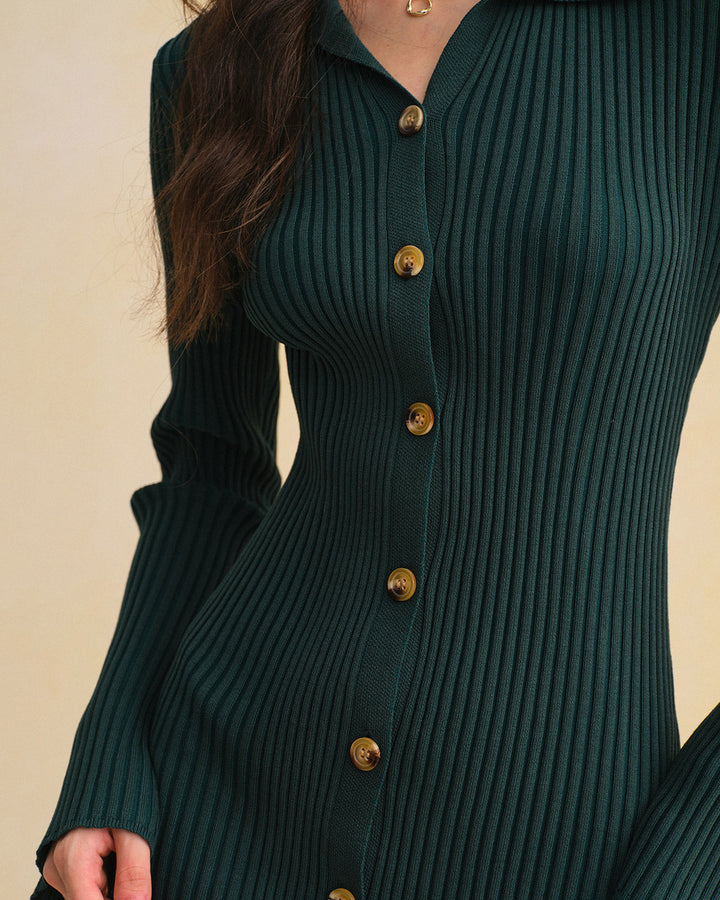 Morgan and Brooke | A-Line Button Sweater Dress for Women in Green