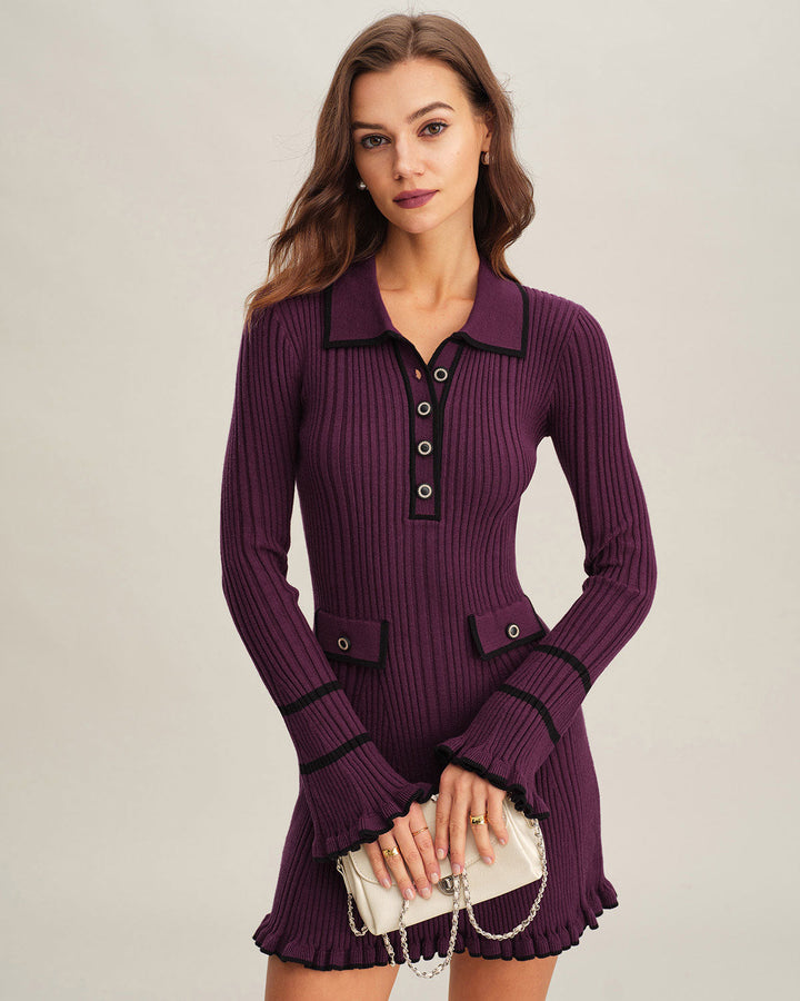 Morgan and Brooke | Bell Sleeve Sweater Dress for Women in Purple