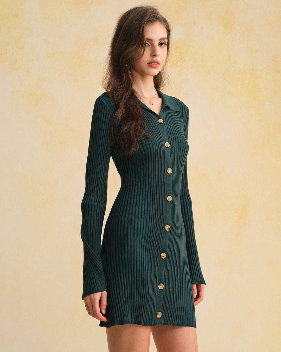 Morgan and Brooke | A-Line Button Sweater Dress for Women in Green