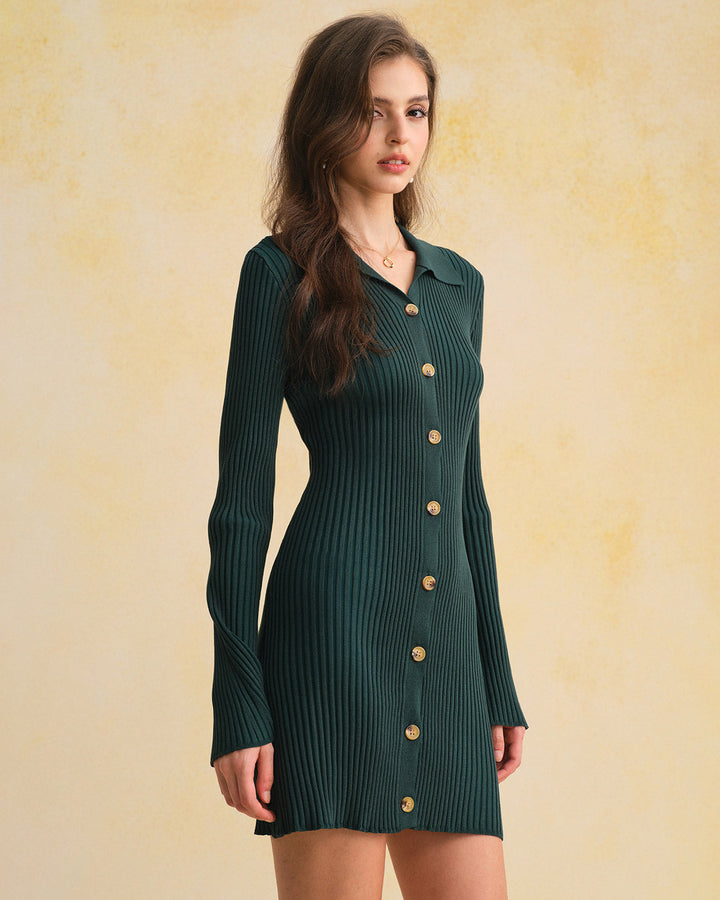 Morgan and Brooke | A-Line Button Sweater Dress for Women in Green