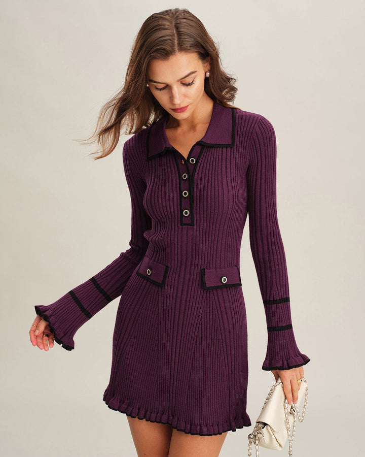 Morgan and Brooke | Bell Sleeve Sweater Dress for Women in Purple
