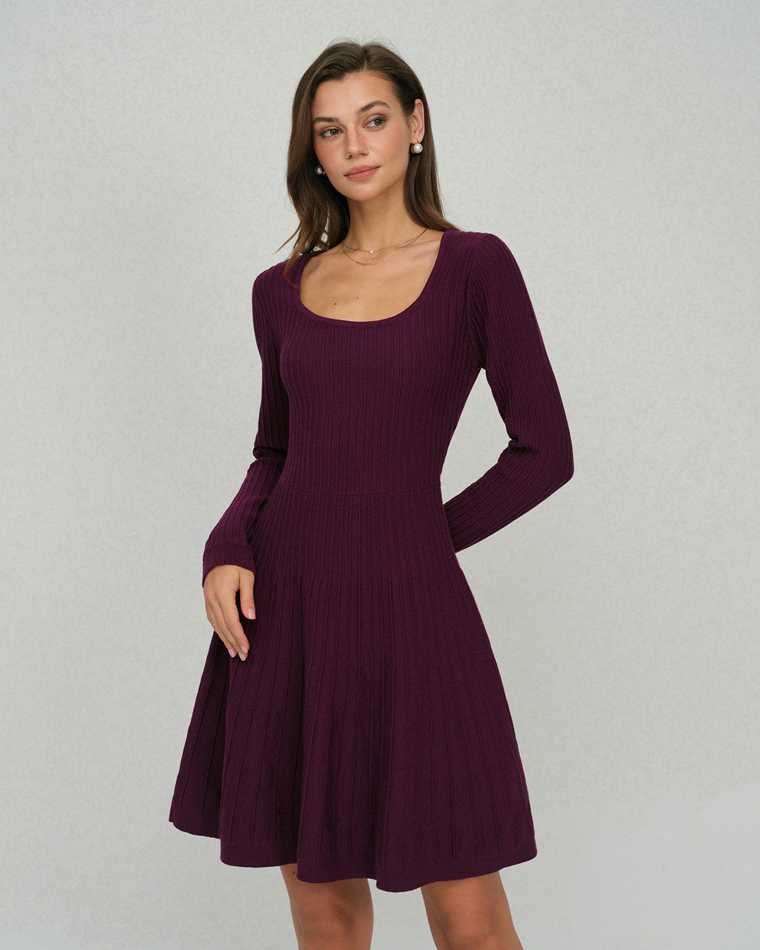 Morgan and Brooke | A-Line Sweater Dress for Women in Purple