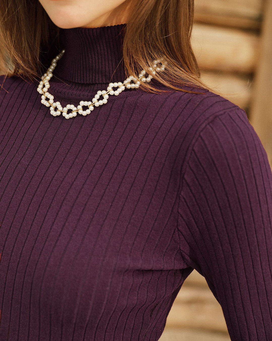 Morgan and Brooke | Mock Neck Bell Sleeve Sweater for Women in Purple