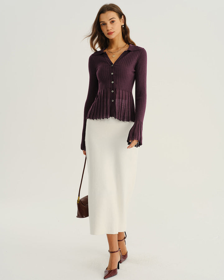Morgan and Brooke | Ribbed Knit Cardigan for Women in Purple