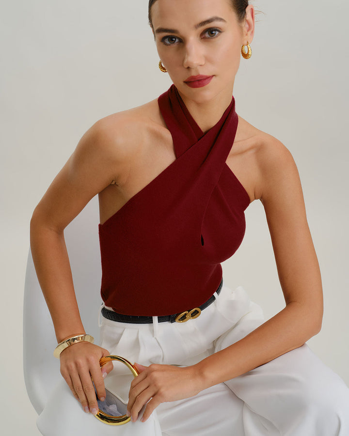 Morgan and Brooke | Knit Halter Vest for Women in Red
