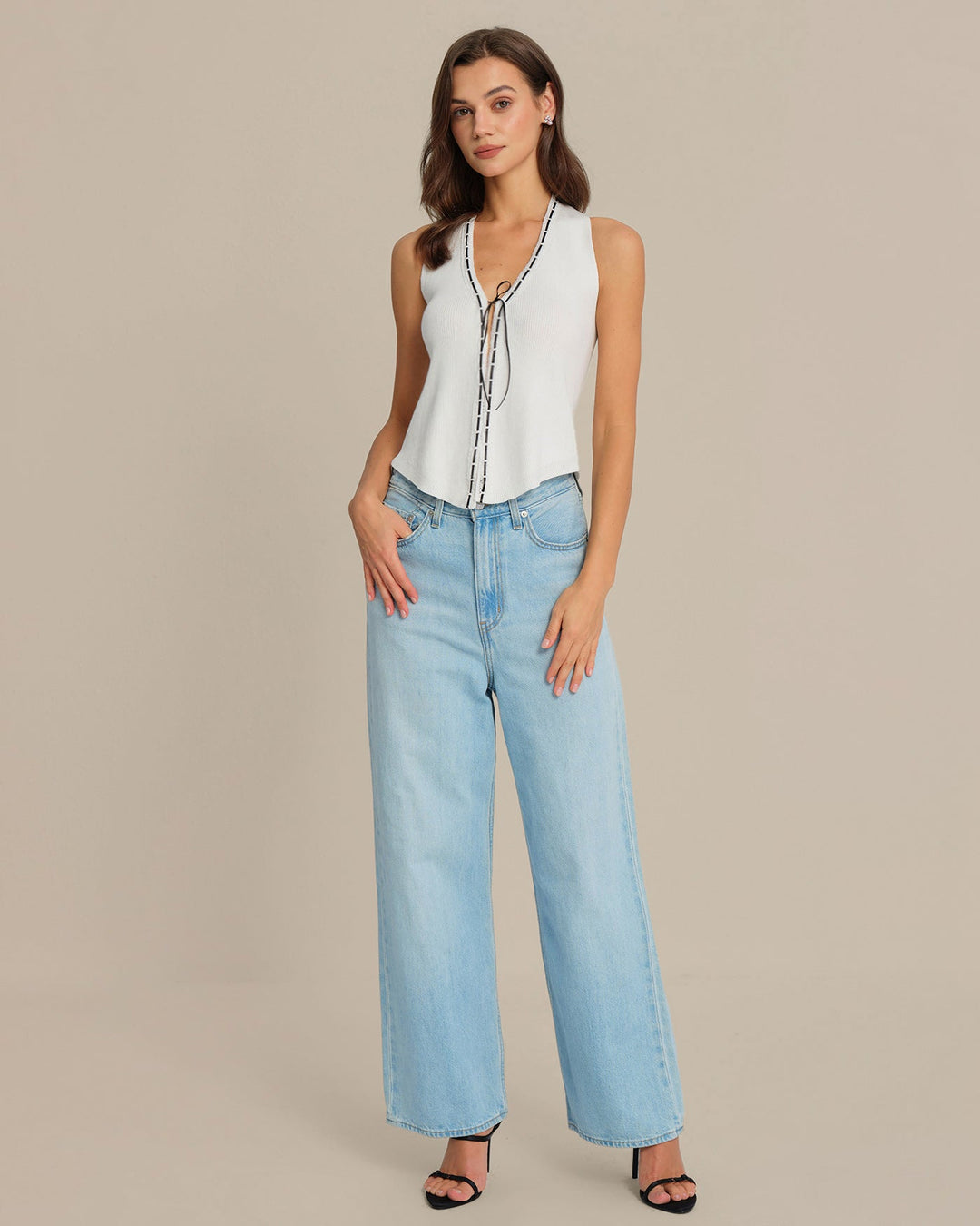 Morgan and Brooke | Halter Drawstring Vest for Women in White