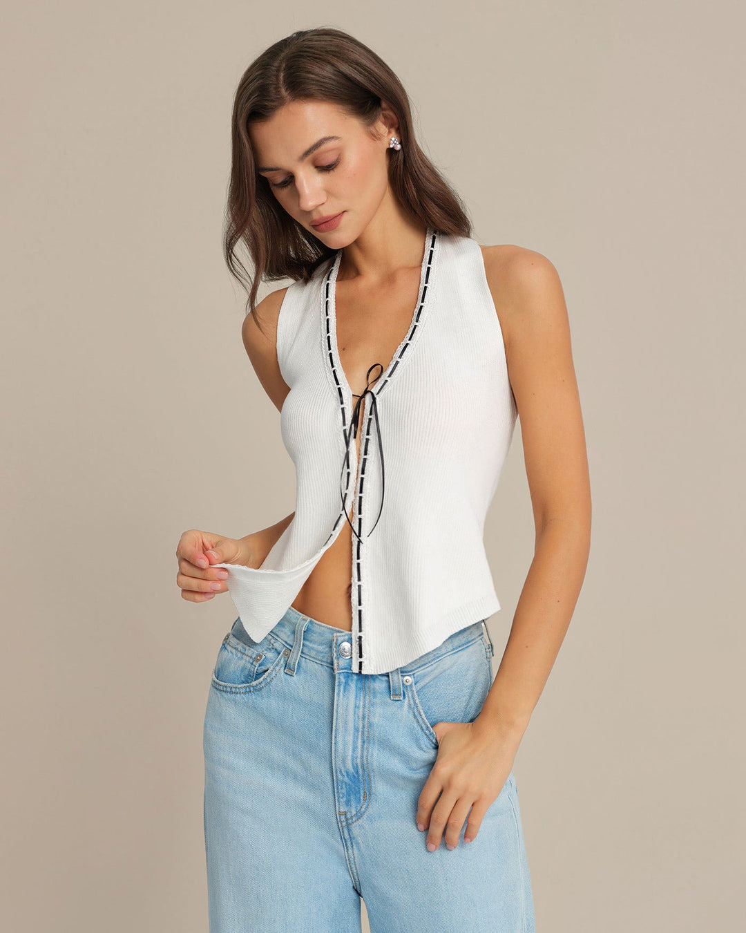 Morgan and Brooke | Halter Drawstring Vest for Women in White