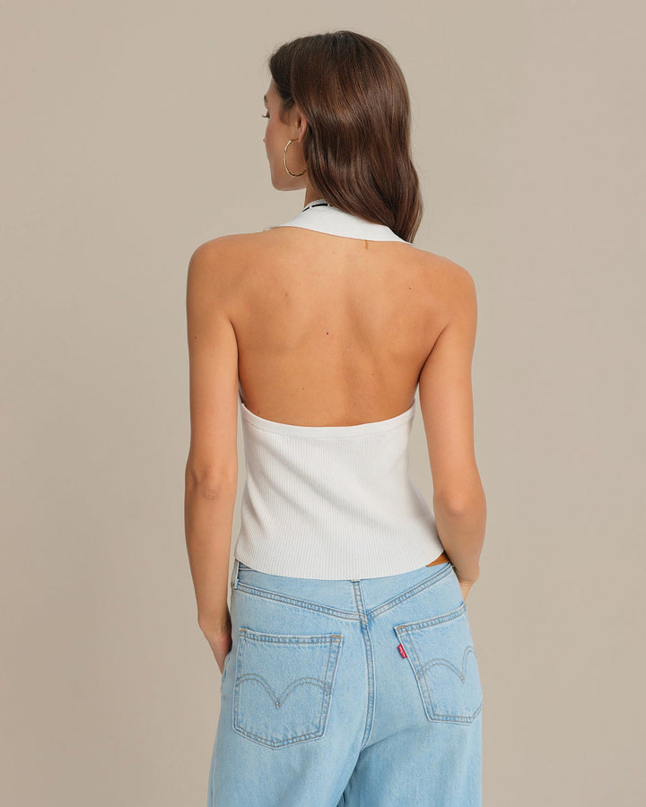 Morgan and Brooke | Halter Drawstring Vest for Women in White
