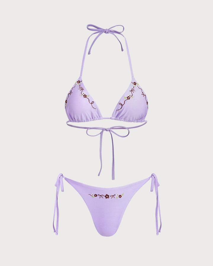 Morgan and Brooke | Triangle Bikini Set for Women in Purple with Drawstring