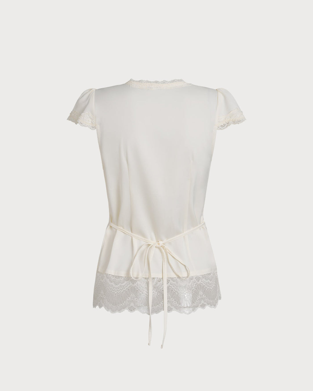 Morgan and Brooke | V Neck Lace Splicing Tee for Women in Apricot