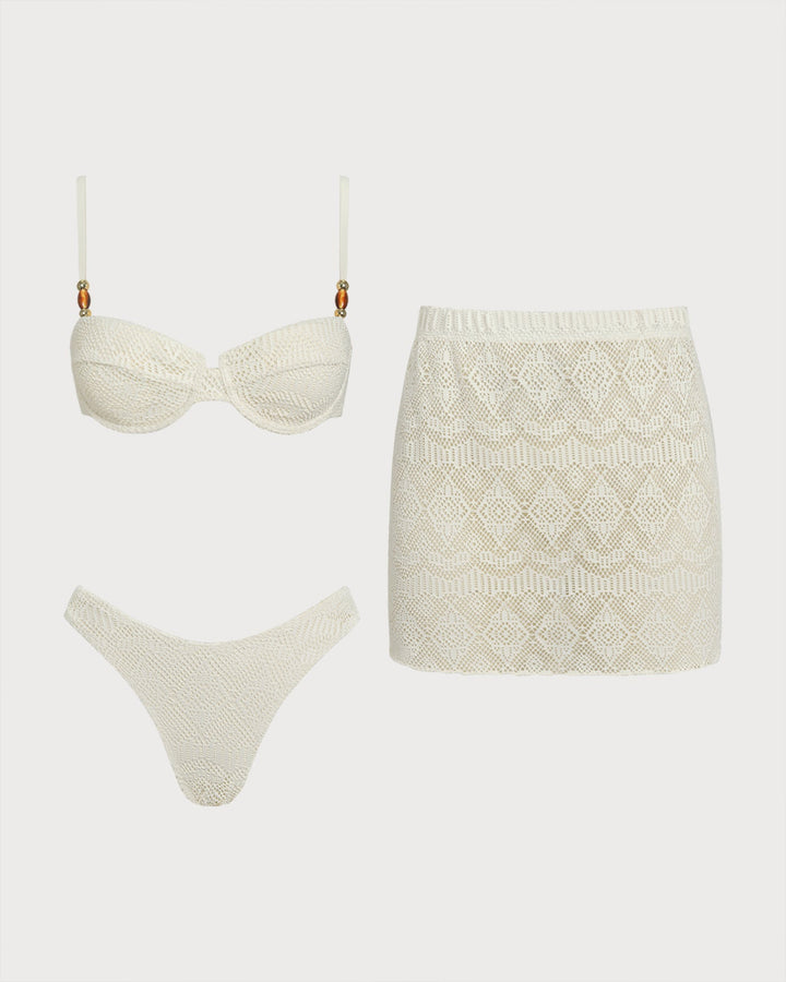 Morgan and Brooke | Textured Underwire Three-Piece Set, White