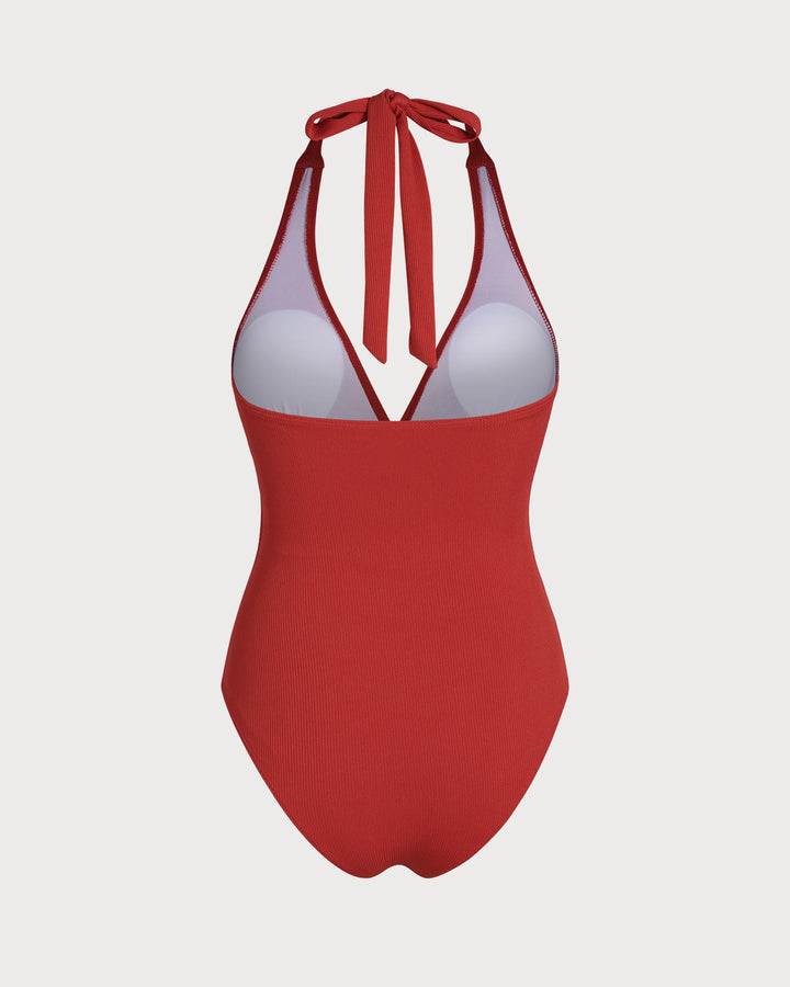 Morgan and Brooke | Halter Triangle One Piece Swimwear for Women in Red