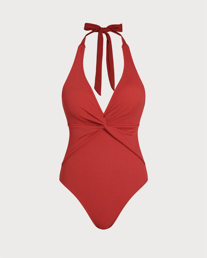 Morgan and Brooke | Halter Triangle One Piece Swimwear for Women in Red