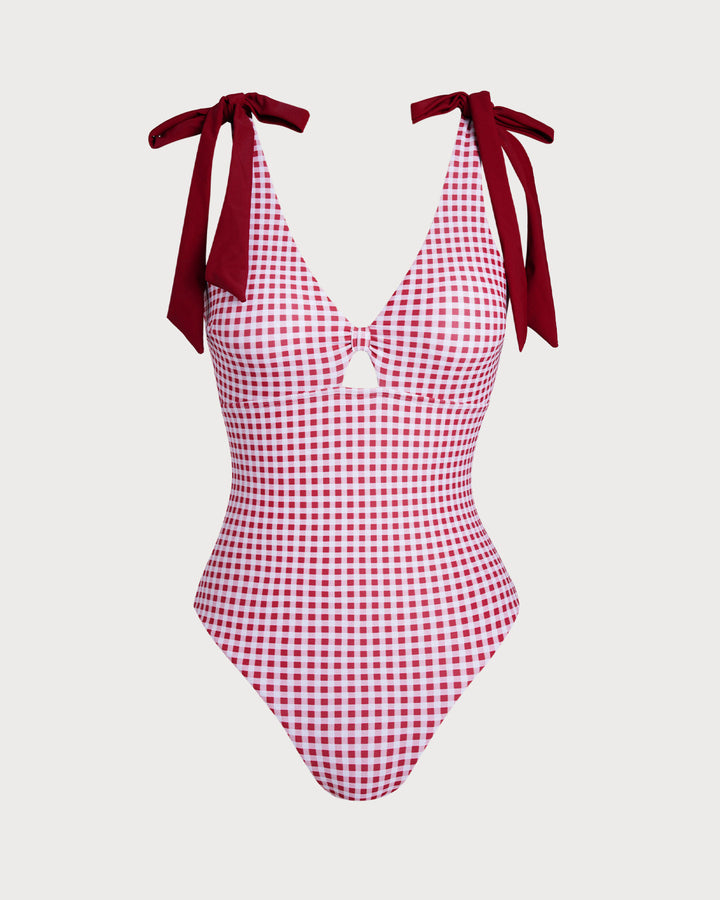 Morgan and Brooke | Plaid One Piece Swimwear for Women in Wine Red
