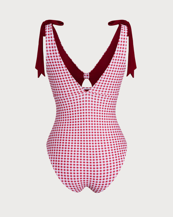 Morgan and Brooke | Plaid One Piece Swimwear for Women in Wine Red