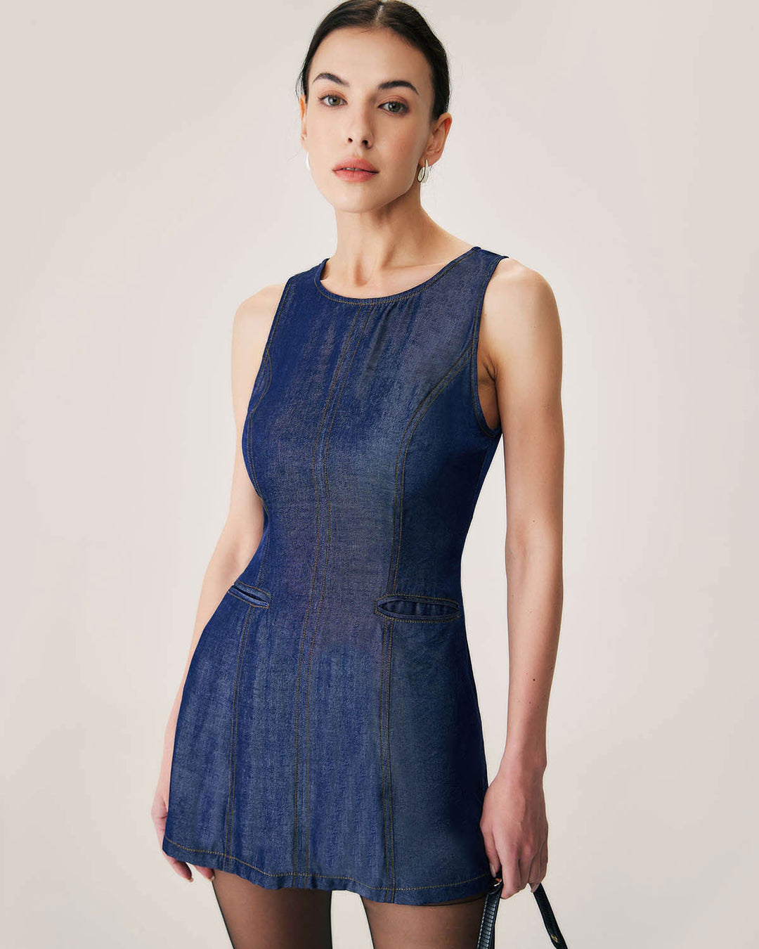 Morgan and Brooke | Sleeveless Mini Dress for Women in Blue with Pockets