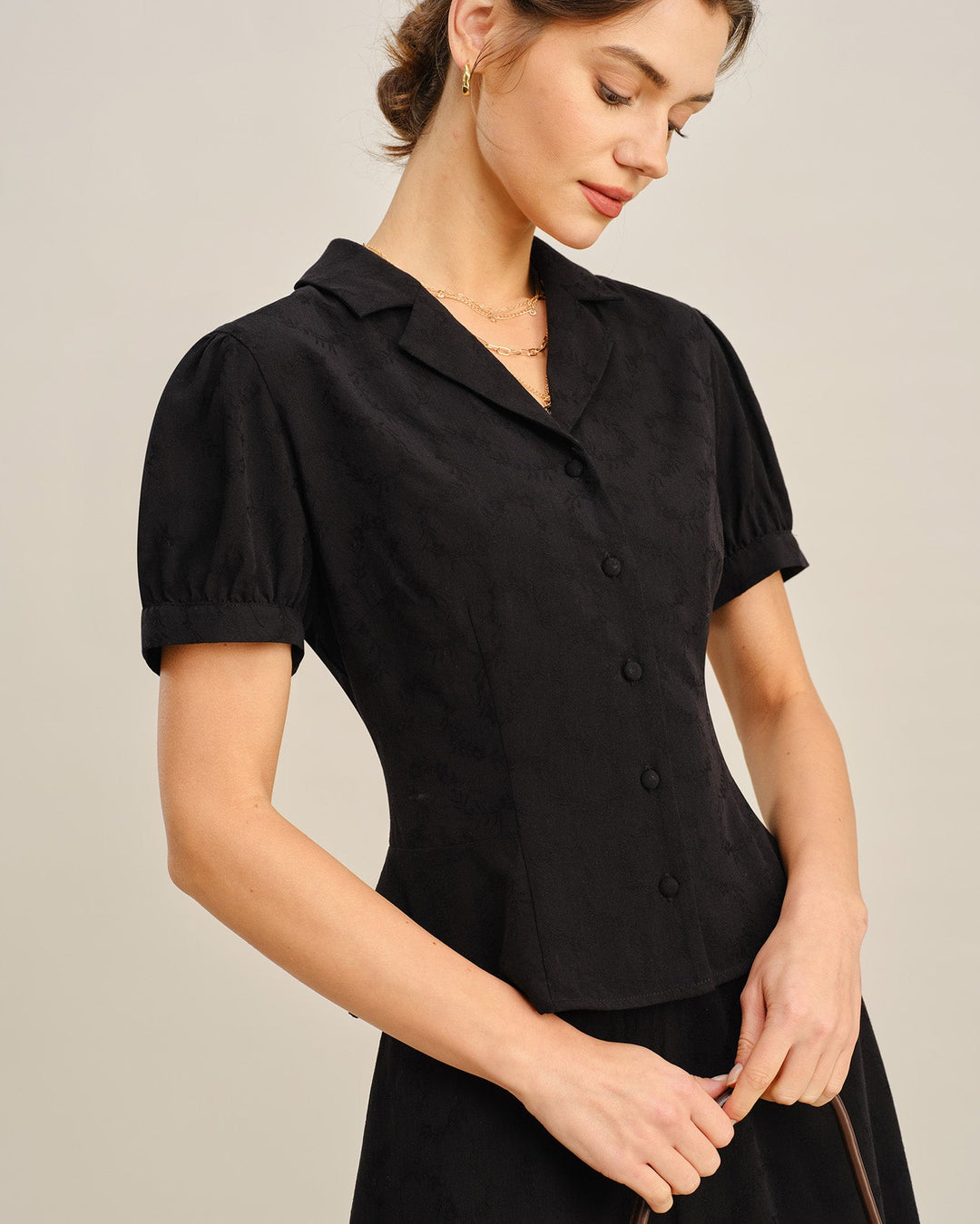 Morgan and Brooke | Black Embroidered Collar Blouse