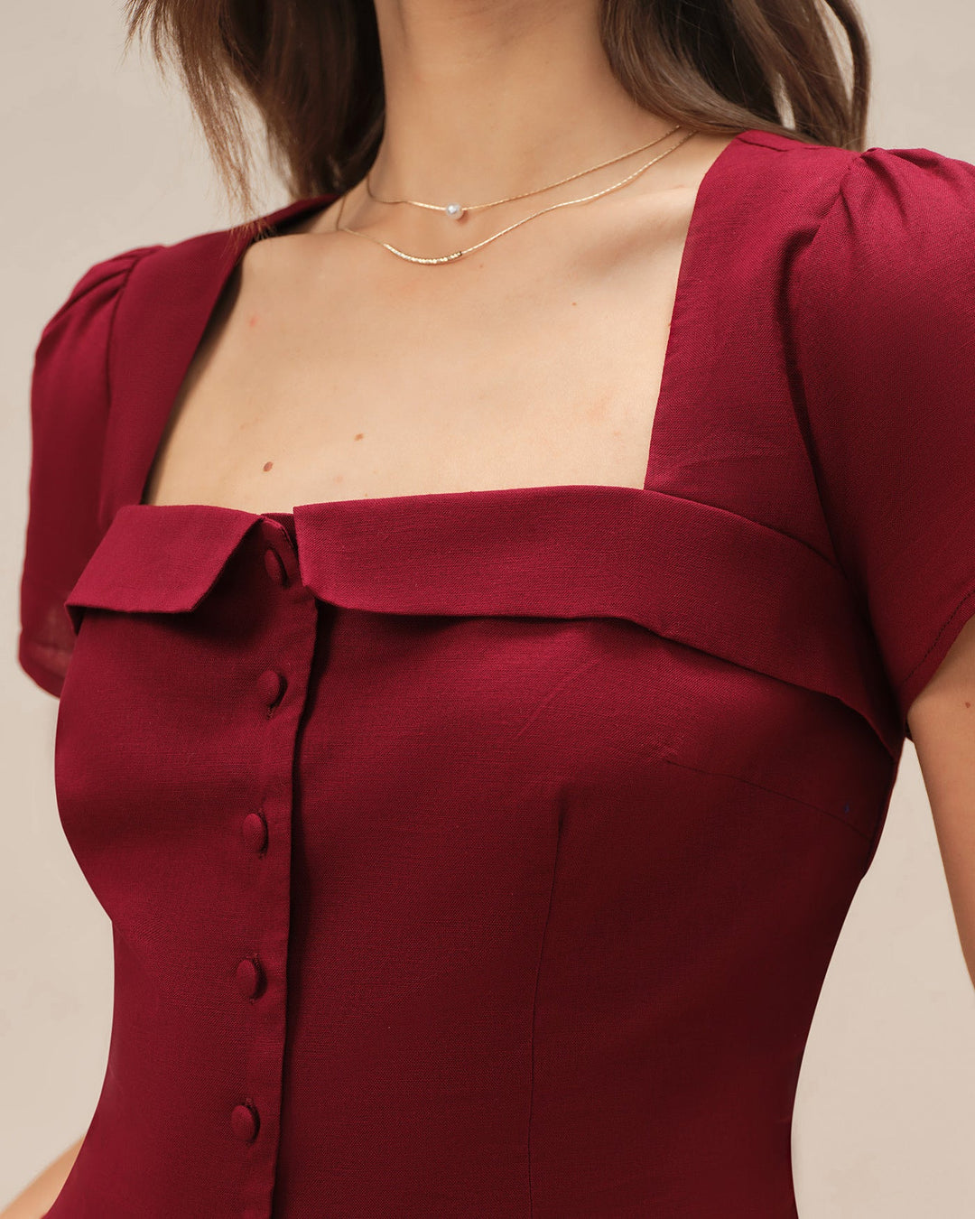 Morgan and Brooke | Square Neck Cross Tie Blouse for Women in Red