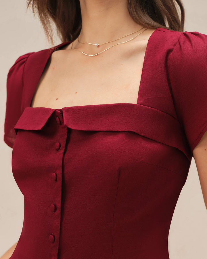 Morgan and Brooke | Square Neck Cross Tie Blouse for Women in Red
