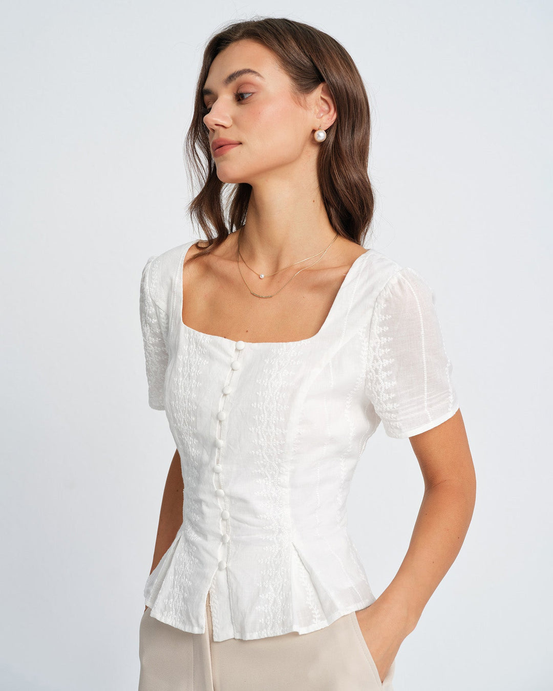 Morgan and Brooke | Floral Textured Blouse for Women in White